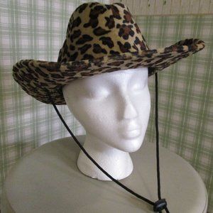 Cheetah Leopard Print Faux Fur Cowboy Brown Black Hat